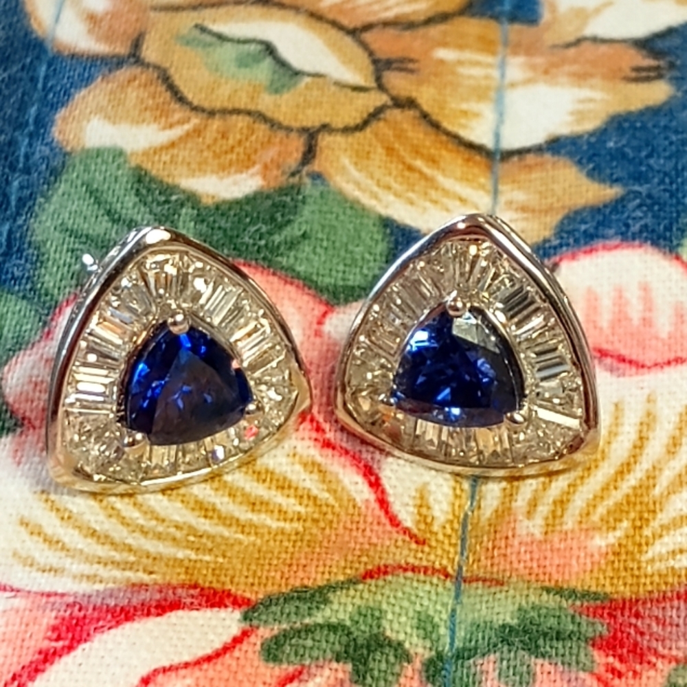 Stirling Silver Earrings With Blue Sapphires and CZ Diamonds